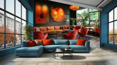 Modern Hotel Lobby with Warm Colors and Natural Light Wall mural