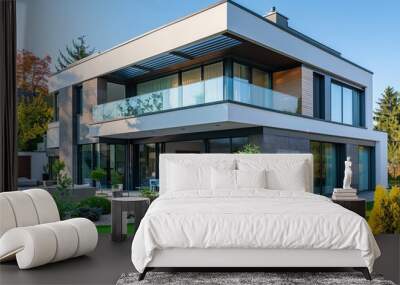 Modern House with Large Windows and Balcony Wall mural