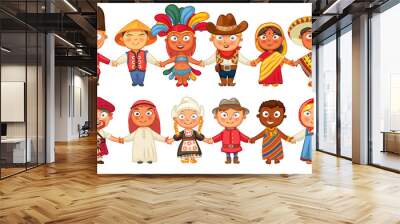 Different culture standing together holding hands Wall mural