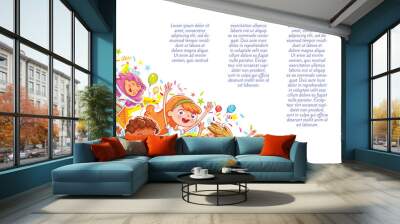 Kids jumping have fun in children's party. Children's background for your design Wall mural