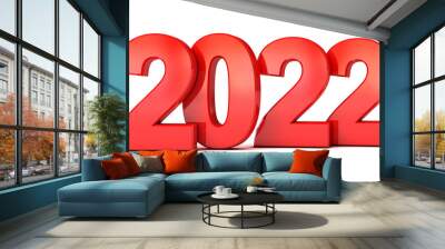 Red new year 2022. Conceptual illustration. Isolated on white background. 3d render Wall mural