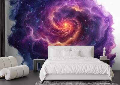 A celestial galaxy, space element, abstract illustration, deep purples, isolated on white background Wall mural