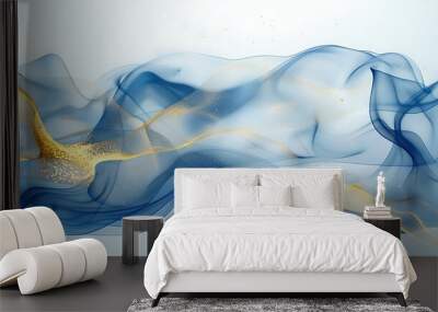 Delicate sapphire and gold smoke patterns in a clean design. Wall mural