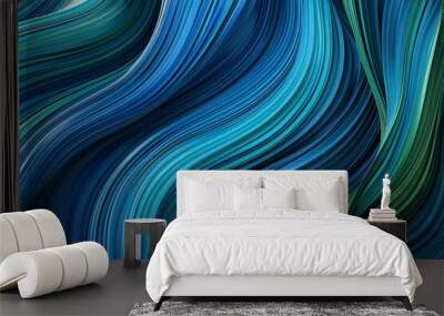 Dynamic gradient lines in cobalt blue and emerald green, vibrant and bold. Wall mural