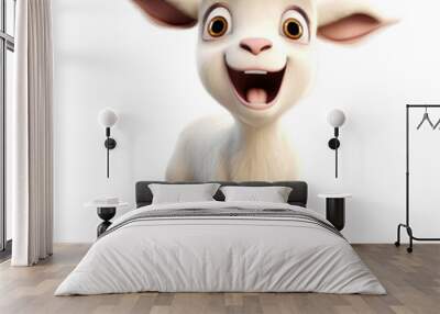 A cute, cartoon-style baby goat with big brown eyes and a cheerful expression. Wall mural