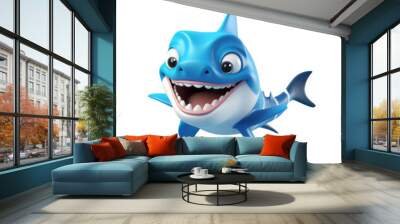 A happy blue cartoon shark with white teeth and a big smile. Wall mural