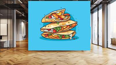 chicken quesadilla vector illustration. clean line and cool clip art for menu, poster, web Wall mural