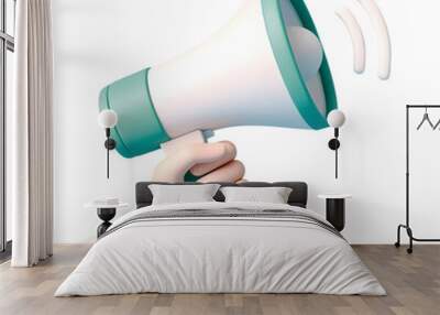 3D render loudspeaker Megaphone with messages speech bubble, announce advertising concept. Wall mural