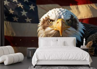 american bald eagle and usa flag  Wall mural