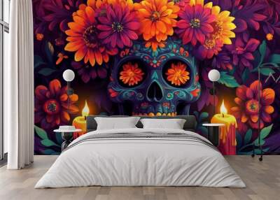 Vibrant Celebration Banner Mexico's Day of the Dead Festivities suitable for business background, posters, wallpapers, banners, greeting cards, and advertising for business entities or brands. Wall mural