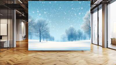 Winter christmas background with trees covered by snow. Winter landscape. Snowy scene with copy space.  Wall mural