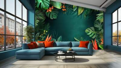 a banner featuring the lush greens and exotic floral of the Amazon Rainforest. a Brazil-Themed Banner Design.  Wall mural