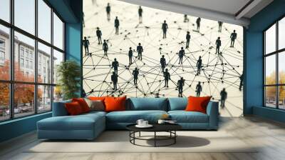 Large group of simple people shapes connected by lines Wall mural