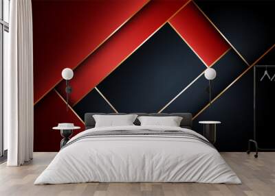 Red and Black abstract layer geometric illustration background Wall mural