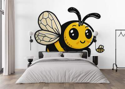 Clip art Cute cartoon bee with a happy face transparent background Wall mural