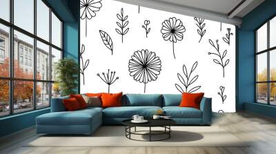 seamless pattern cute minimalist flowers line art Wall mural