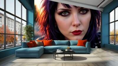 Female goth girl woman rockstar emo style Wall mural