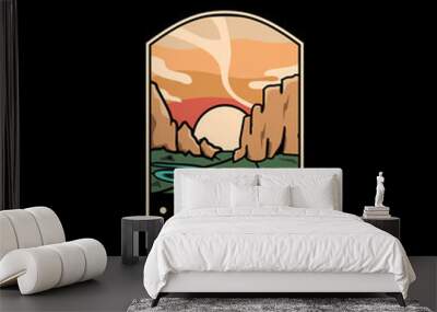 Zion national park vector template. Utah landmark graphic illustration in badge emblem patch style. Wall mural