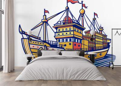 Highly detailed vector of a ship. Wall mural