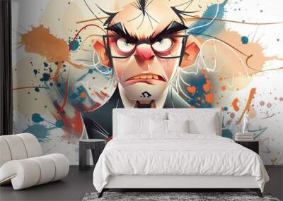 Illustration of angry boss. Cartoon caricature design. Wall mural