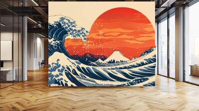 Oriental Japanese style of wave in abstract illustration. Wall mural