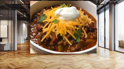 Traditional Mexican Chili Con Carne, featuring hearty minced meat and tender red beans simmered in a rich, flavorful sauce. Wall mural