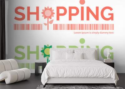 Shopping word with flower symbol Wall mural