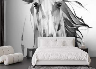 drawn portrait of a horse head on a white background with a mane Wall mural