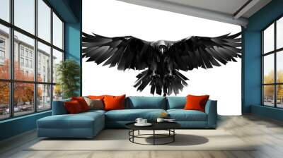 hand drawn raven bird in front on white background Wall mural