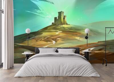 painted color landscape with castle on the hill Wall mural