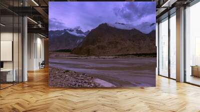 landscape view of the Indus river flowing through Katpana cold desert in Skardu, Gilgit Baltistan, Pakistan. Wall mural