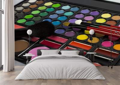 Eyeshadow Palette. Decorative cosmetics. Makeup brushes Wall mural