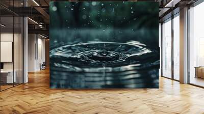 A drop of water falls into the center, creating ripples on its surface Wall mural