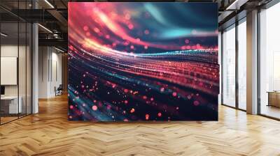 Abstract mesh wave connection of luminous points Futuristic background lines light 3d rendering Wall mural