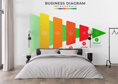 Modern Sales Level 5 step funnel diagram, presentation vector infographic. Infographic template for business. Wall mural