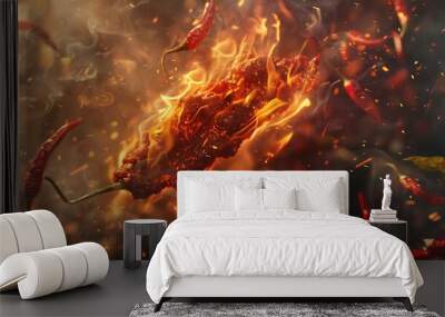 Roasted red chilies on fire Wall mural