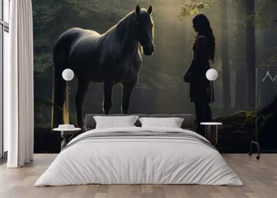 horse in the night with girl Wall mural