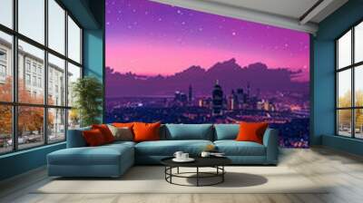 turkish city at night , purple night sky Wall mural