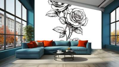 two roses sketch design black and white Wall mural