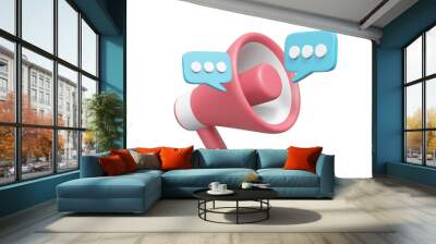 3D rendering with megaphone icon and speech bubble isolated on transparent background. Symbol of the power of communication and message amplification. Wall mural