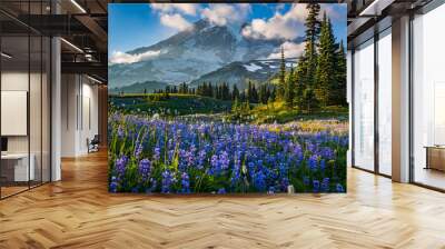 Flower season, Mount Rainier, Washington st  Wall mural