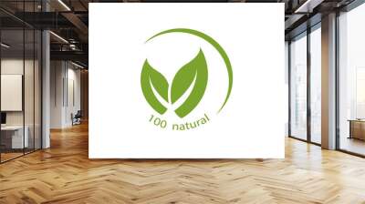 100% natural label, with curves, get beautiful logos. Vector illustrations Wall mural