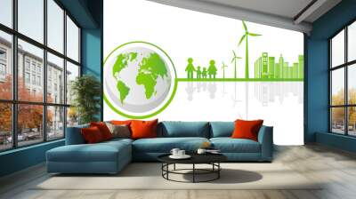 Ecology and Environmental Concept,Earth Symbol With Green Leaves Around Cities Help The World With Eco-Friendly Ideas Wall mural