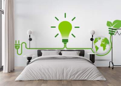 Energy ideas save the world concept Power plug green ecology Wall mural