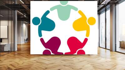 Group of five people in a circle.Teamwork meeting.people are meeting in the room. Wall mural