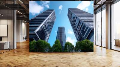 Modern Corporate Skyscrapers Under Blue Sky Wall mural