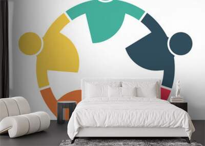 People logo. Group teamwork symbol of five persons Wall mural