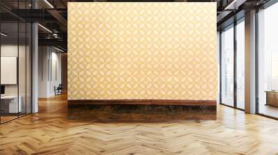 Vintage room, empty retro apartment with old fashioned wallpaper and weathered wooden parquet floor, toned Wall mural