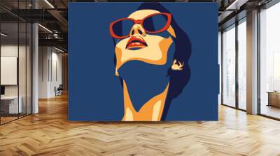 Young beautiful fashion woman with sunglasses looking up. Abstract female portrait, contemporary design, vector illustration Wall mural