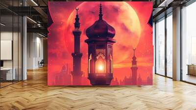 An islamic lantern on a podium platform product display stage with an arabic city background Wall mural